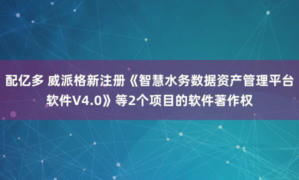 配亿多 威派格新注册《智慧水务数据资产管理平台软件V4.0》等2个项目的软件著作权